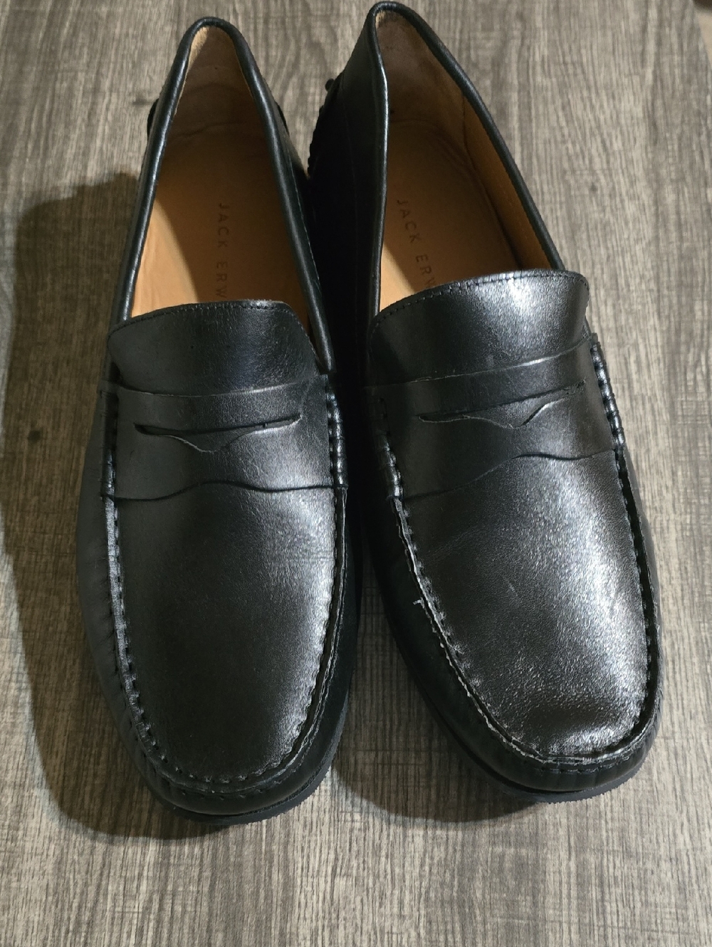 Black Leather Jack Erwin Penny Loafers for Men